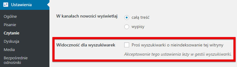 Wyłączanie blokady indeksowania w WordPress