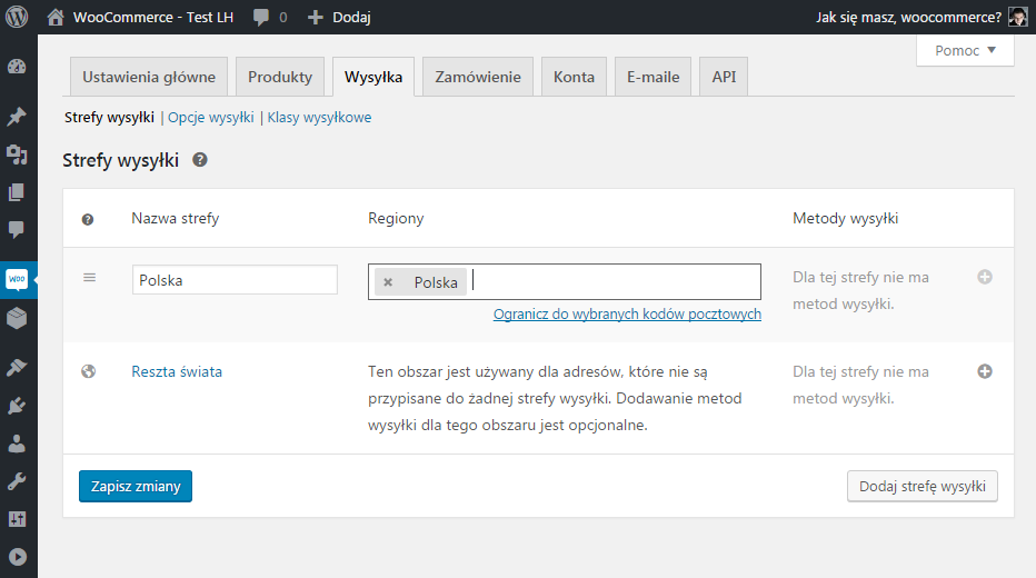 WooCommerce - dodaj nową strefę wysyłki dla Polski