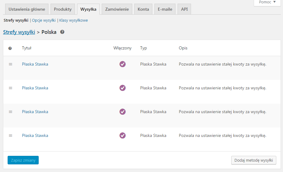 WooCommerce - cztery płaskie stawki