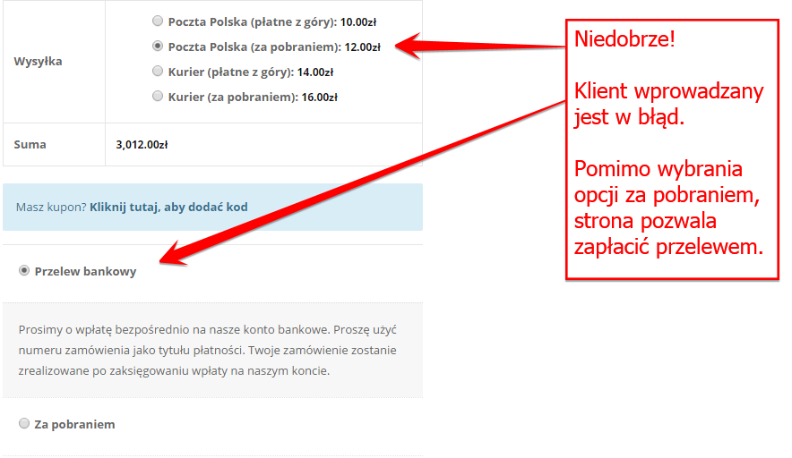 WooCommerce - problem z wyborem dostawy i sposobu płatności (niespójność)