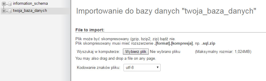 Importowanie bazy danych z pliku