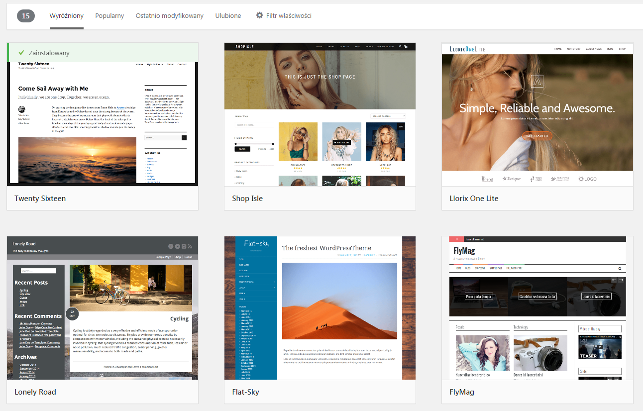 Katalog motywów z repozytorium WordPressa