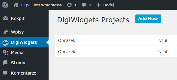 DigiWidgets - dodaj nowy projekt