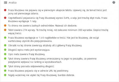 analiza seo yoast wordpress słowa kluczowe optymalizacja