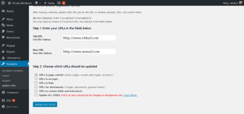 zmiana linków w ustawieniach wordpress