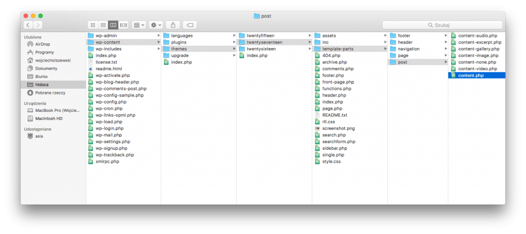 Struktura plików w systemie WordPress