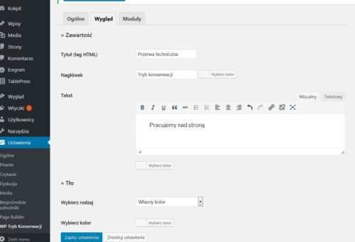 dodać zaślepkę na stronę,tryb konserwacji, przerwa techniczna, wp tryb konserwacji, wtyczka, wordpress