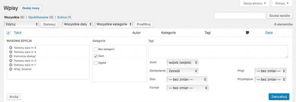 zmiany w wielu postach w WordPressie, WordPress