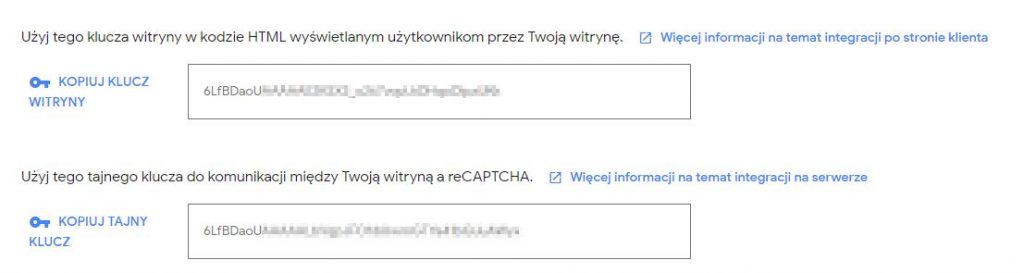 Klucze do reCaptcha