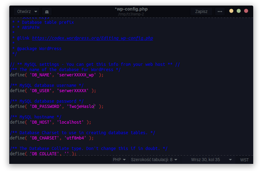 Plik wp-config.php