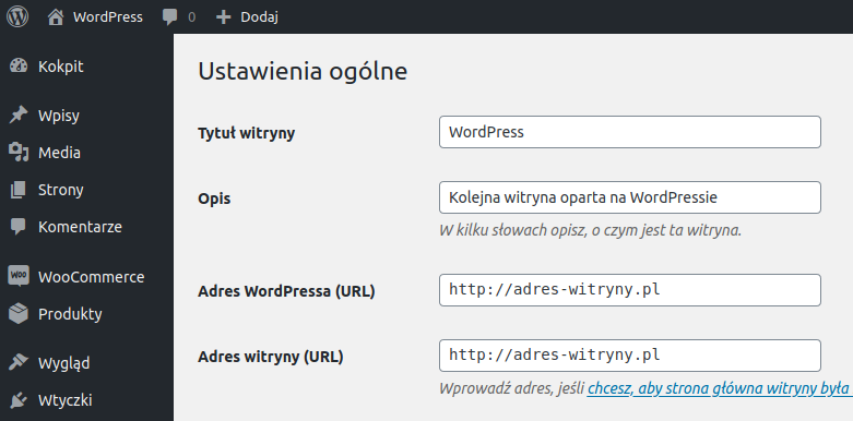 Dostosuj ustawienia adresu URL