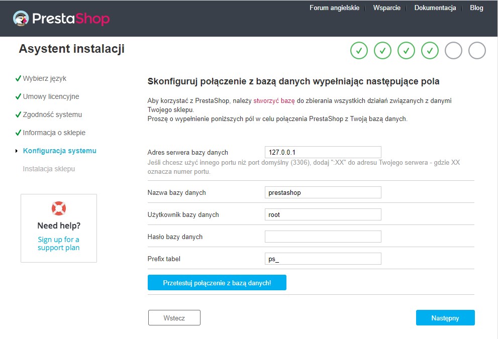 Konfiguracja bazy danych w PrestaShop