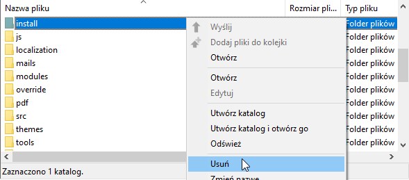 Usuń folder install