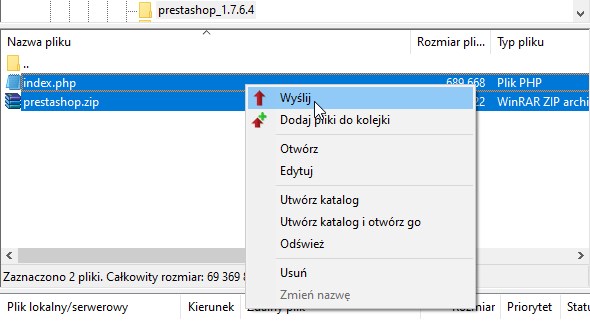 Wyślij pliki PrestaShop na serwer