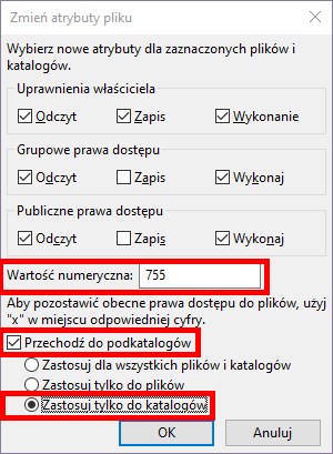 Zmień uprawnienia folderów na 755