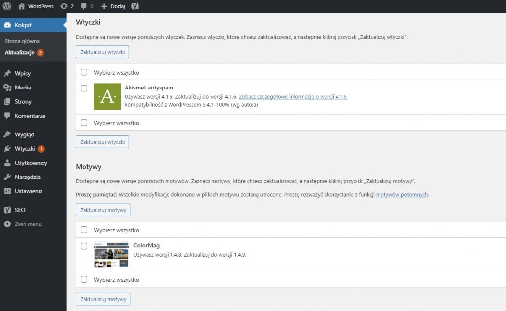 Zaktualizuj WordPressa oraz wtyczki
