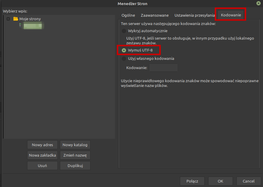 polskie znaki podczas połączenia FTP, FIlezilla