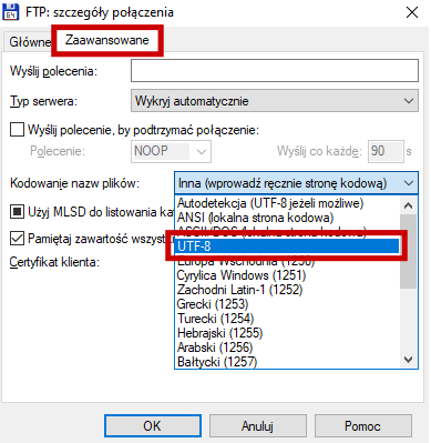 polskie znaki podczas połączenia FTP - utf8