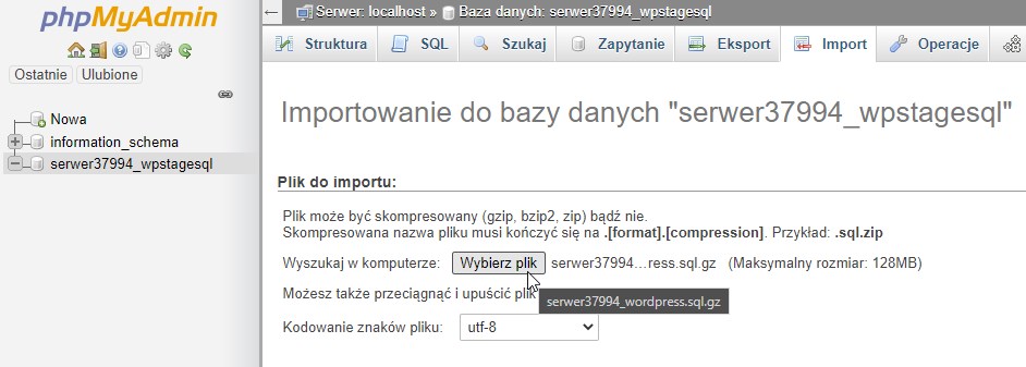 Importuj bazę danych