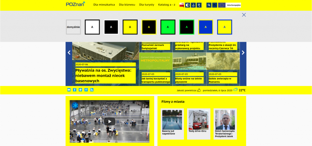 Strona internetowa Miasta Poznań konfiguracja kontrastu. Dostosowanie strony www dla Osób niepełnosprawnych. 