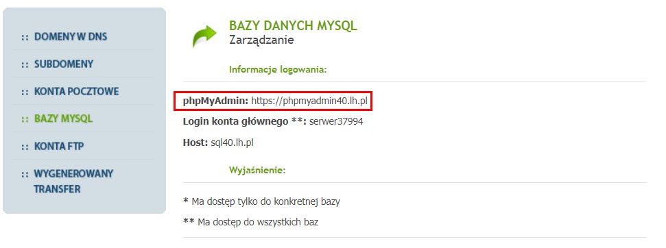 Wejdź do phpmyadmin