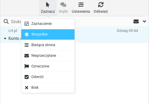 Poczta lh.pl zaznaczenie wiadomości.