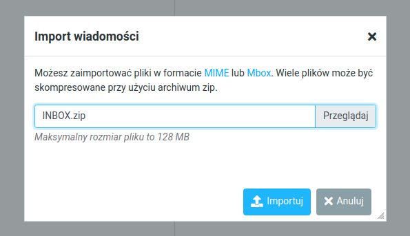 Jak przenieść wiadomości pomiędzy kontami pocztowymi - import pliku .zip.