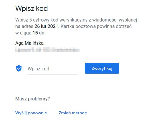 Wpisz kod weryfikacyjny