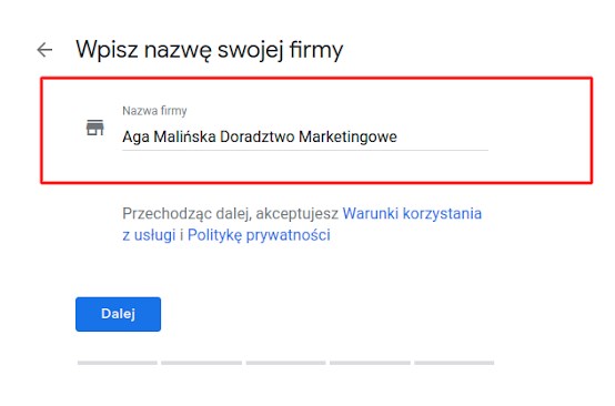 Wpisz nazwę firmy w Google Moja Firma