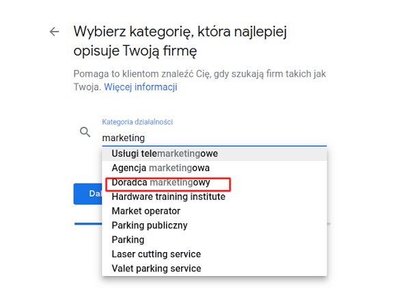 Wybierz kategorię firmy 