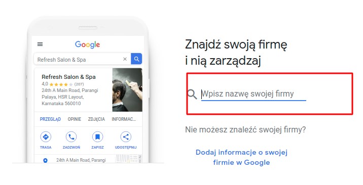 Znajdź lub dodaj swoją firmę do Google Moja Firma