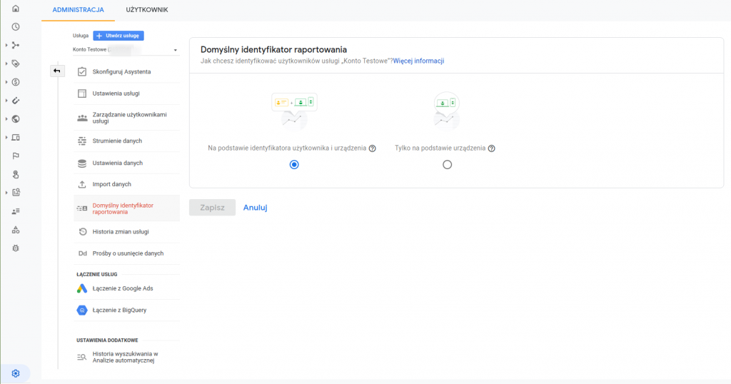 Domyślny identyfikator logowania Google Analytics 4.