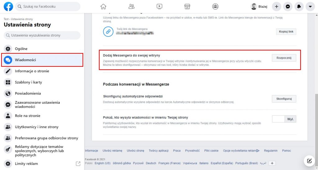 Włącz Czat Messengera w ustawieniach wiadomości