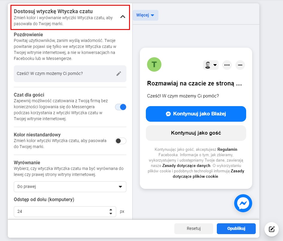 Dostosuj wygląd i działanie czatu Messengera