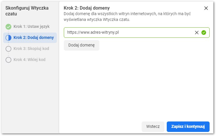 Dodaj domeny pod czat Messengera