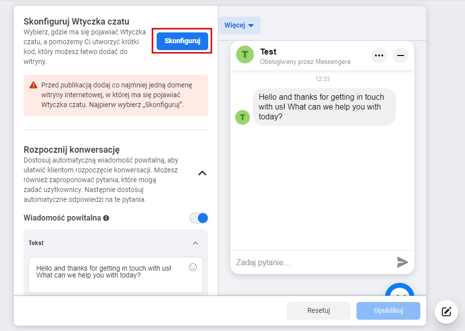 Skonfiguruj czat Messengera