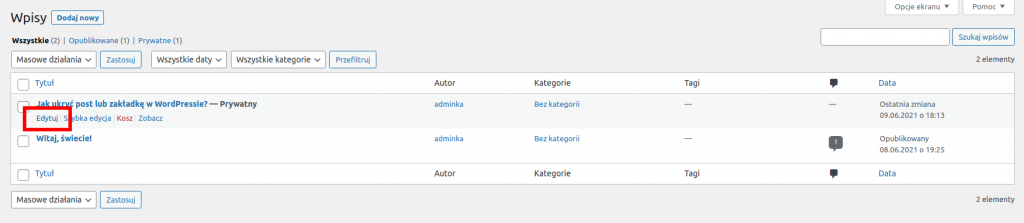 Edycja opublikowanego wpisu WordPress