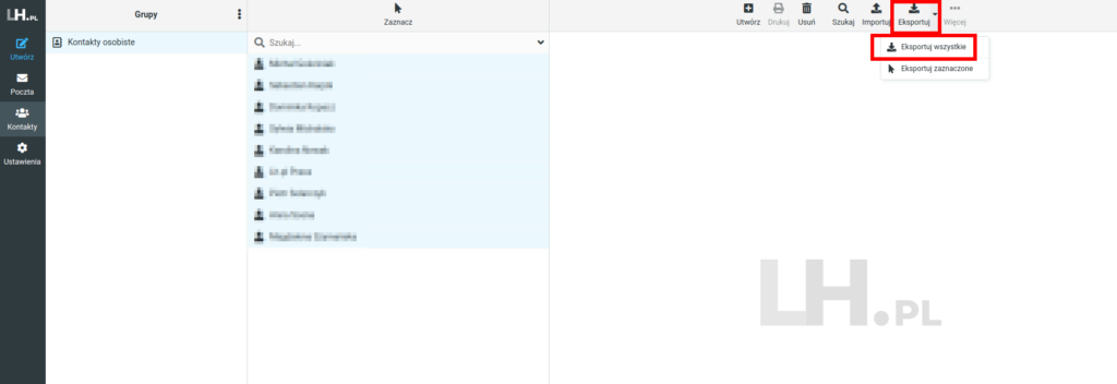 poczta.lh.pl eksport książki adresowej