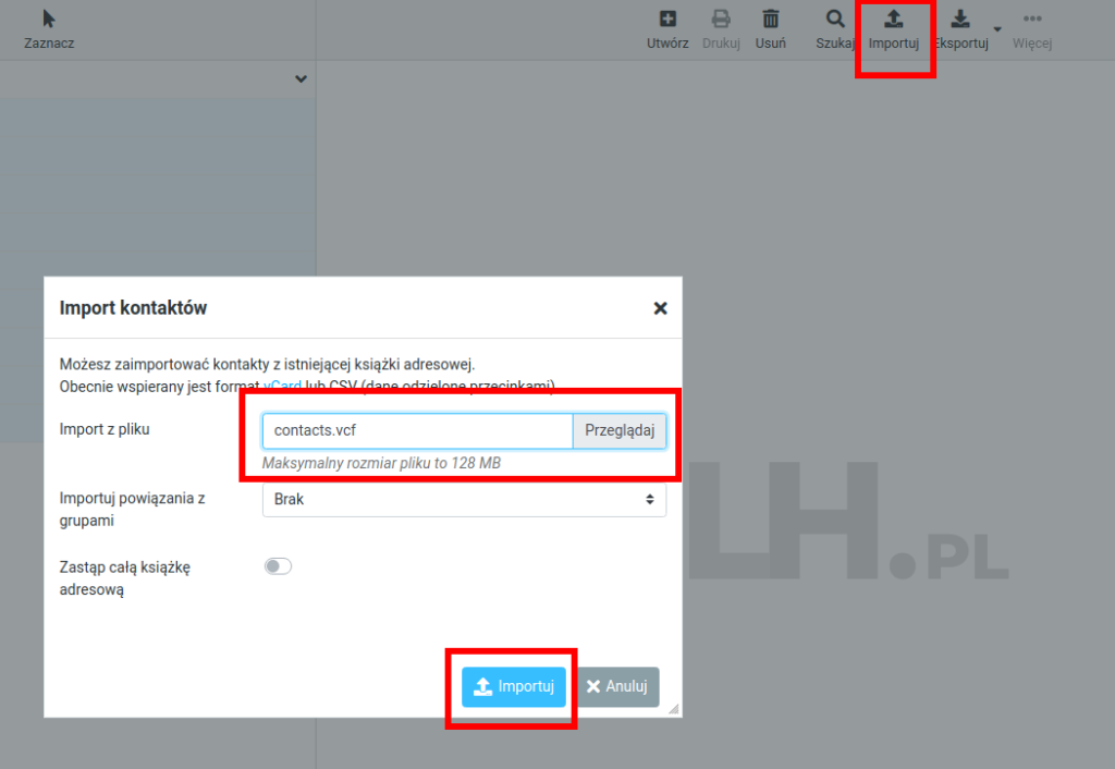 poczta.lh.pl - import książki adresowej