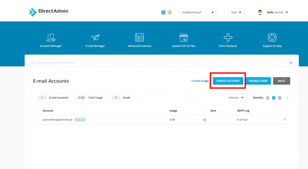 Konfiguracja konta email w Direct Adminie