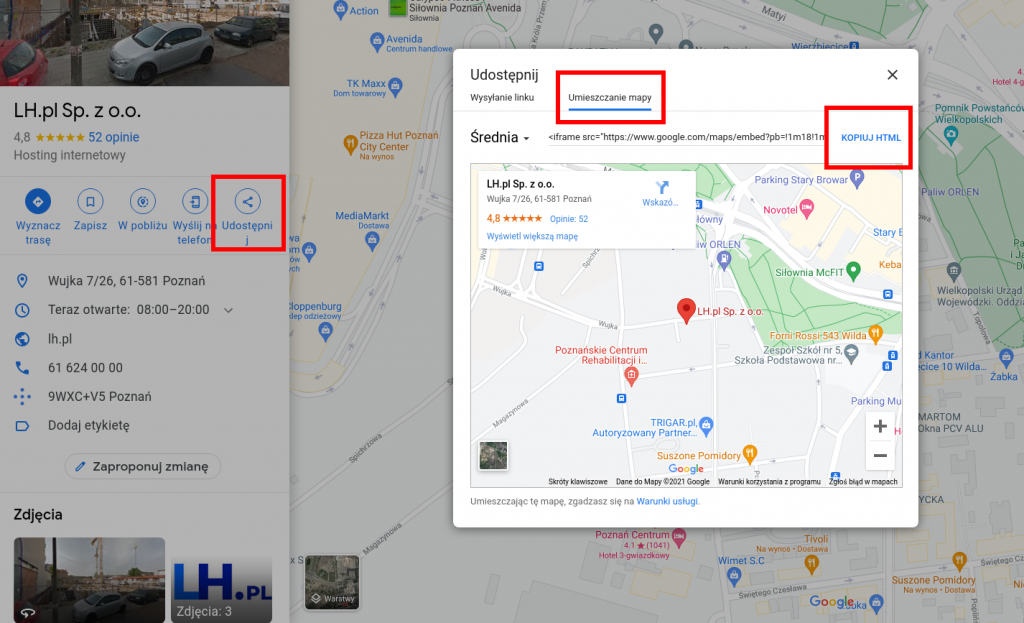 Google Maps pobranie kodu HTML