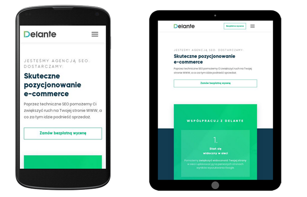 Wygląd strony delante.pl na urządzeniach mobilnych