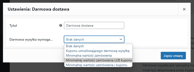 Darmowa wysyłka w WooCommerce - inne tryby