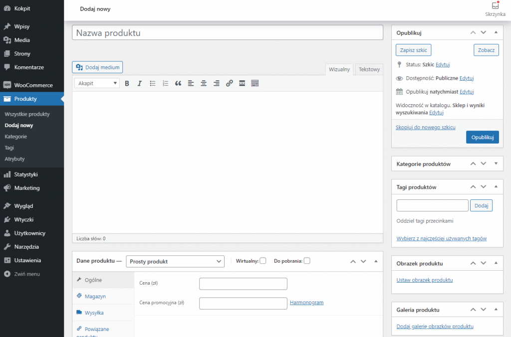 Produkty w WooCommerce - dodawanie nowego produktu