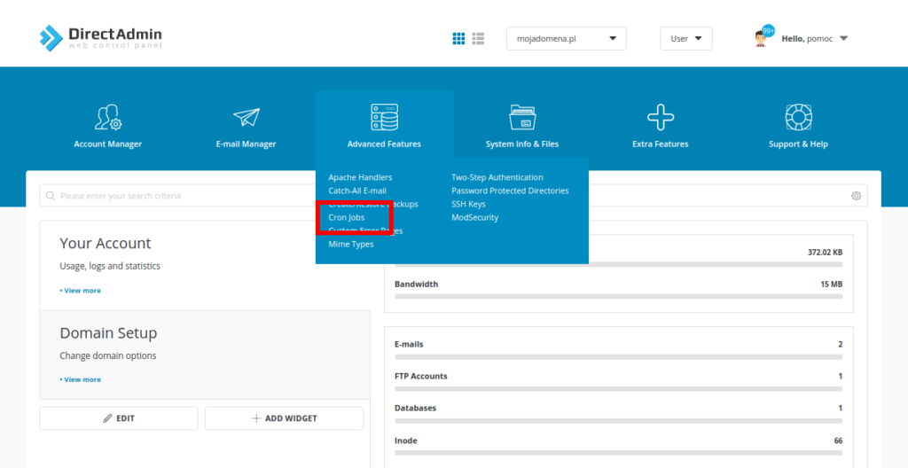 Jak dodać zadanie cron w DirectAdmin?
