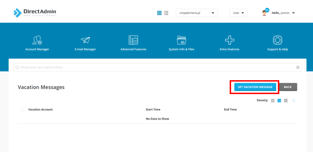 Set Vacation Messages Direct Admin