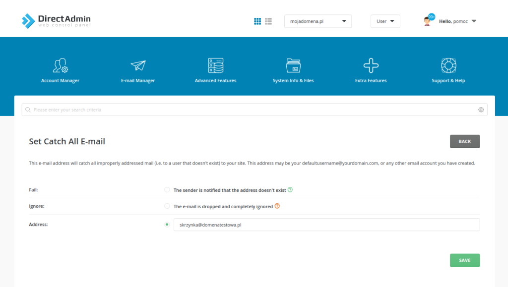 Jak ustawić Catch All E-mail w DirectAdmin?