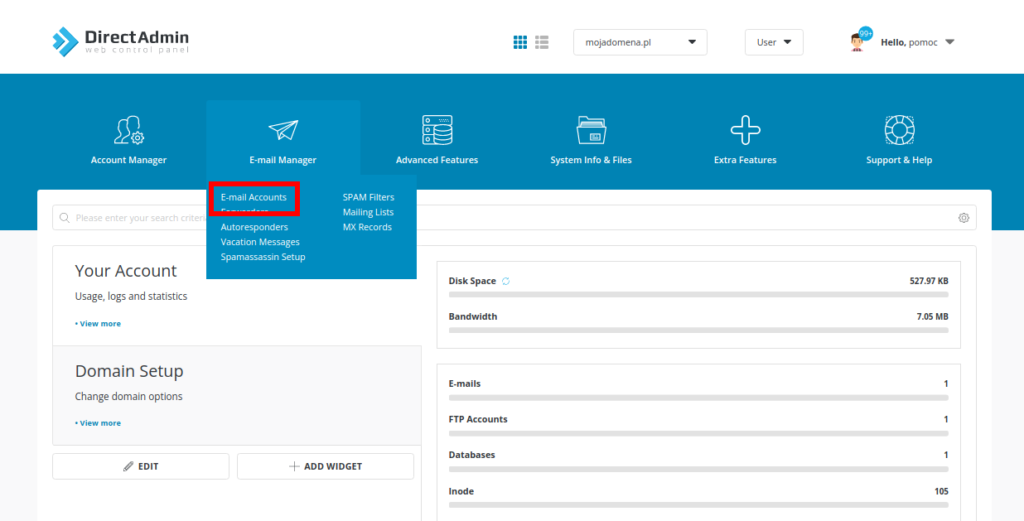 Jak sprawdzić statystki poczty w DirectAdmin?