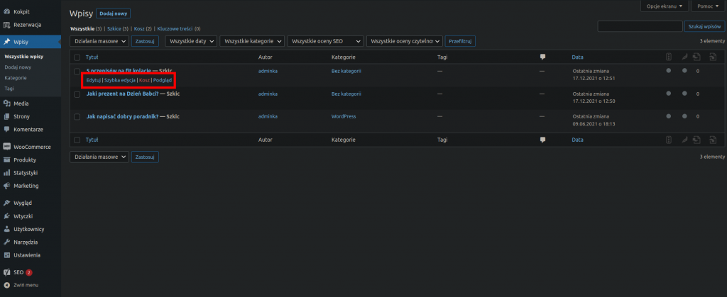 Edycja wpisów w WordPressie
