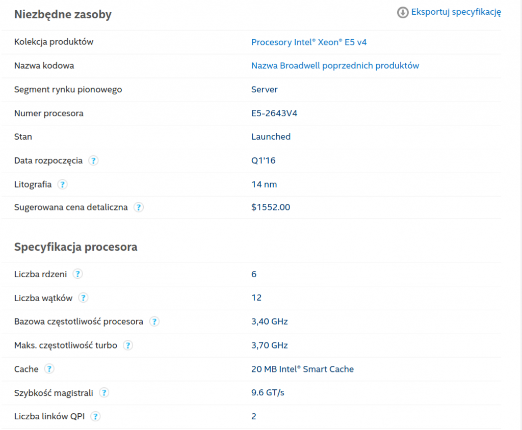 specyfikacja procesora INTEL dla hostingu magento